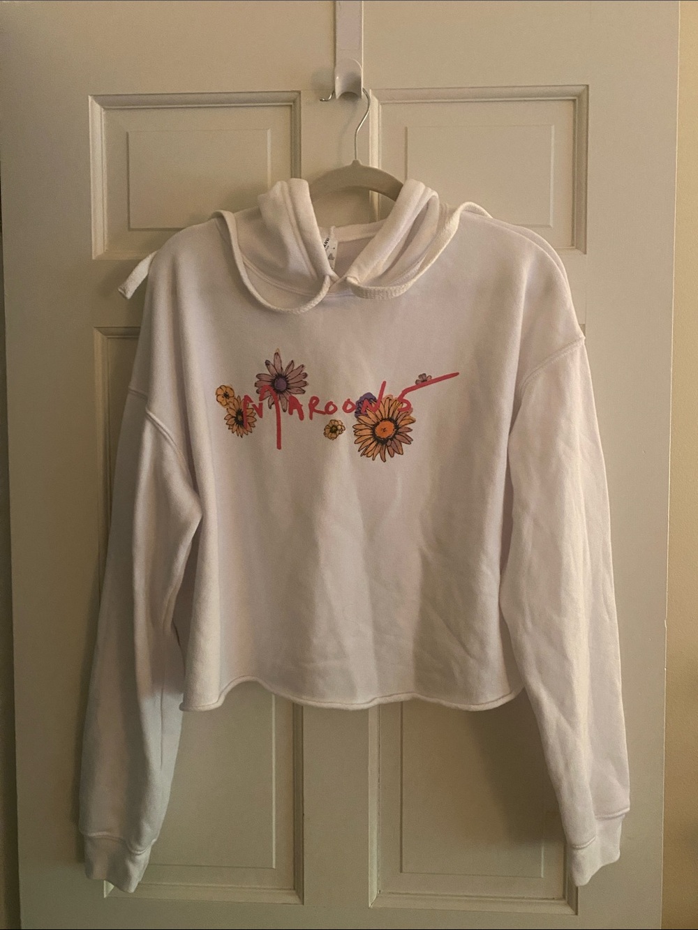 Bella Canvas White Marion 5 Cropped Floral Hoodie with Yellow & Pink Flowers